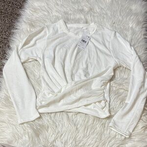 NWT Lush Long Sleeve White Wrap Front Top Size S